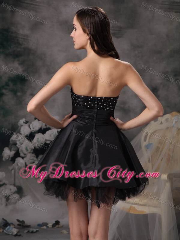Beautiful Black A-line Strapless Prom Cocktail Dress Taffeta and Tulle