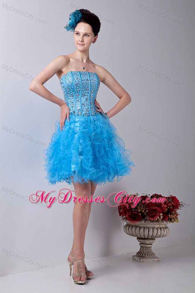 Baby Blue A-line Ruffles Girls Cocktail Dresses with Organza Beading