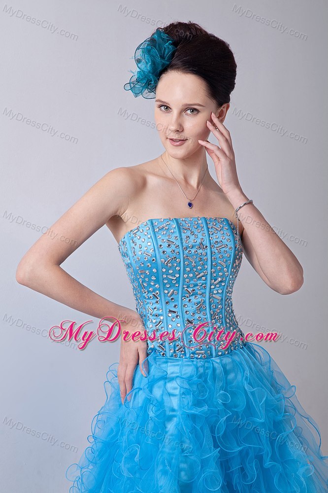 Baby Blue A-line Ruffles Girls Cocktail Dresses with Organza Beading