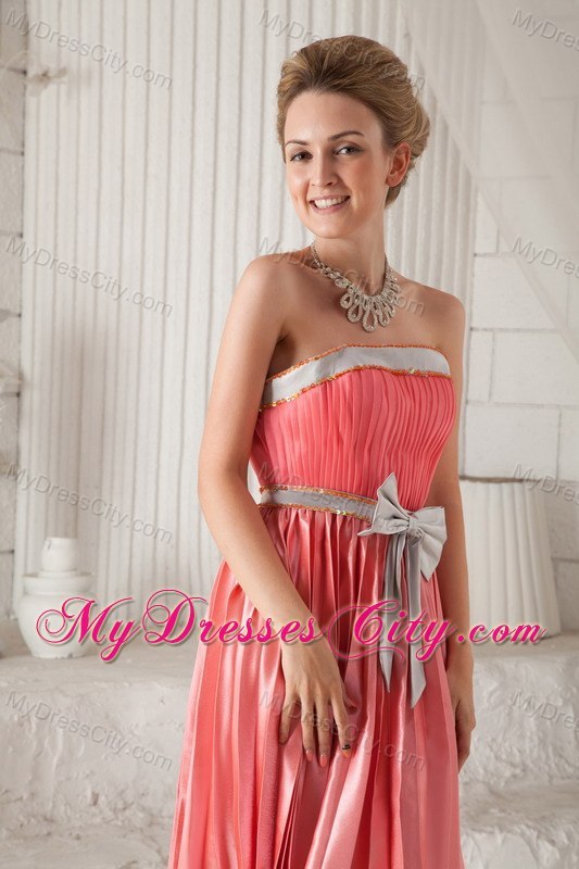 Watermelon Red Strapless Sash Pleat Homecoming Cocktail Dresses