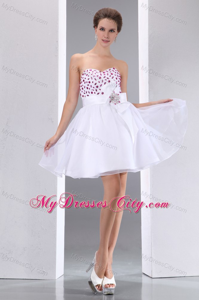 Sweet White A-line Sweetheart Beading Cocktail Dress for Celebrity