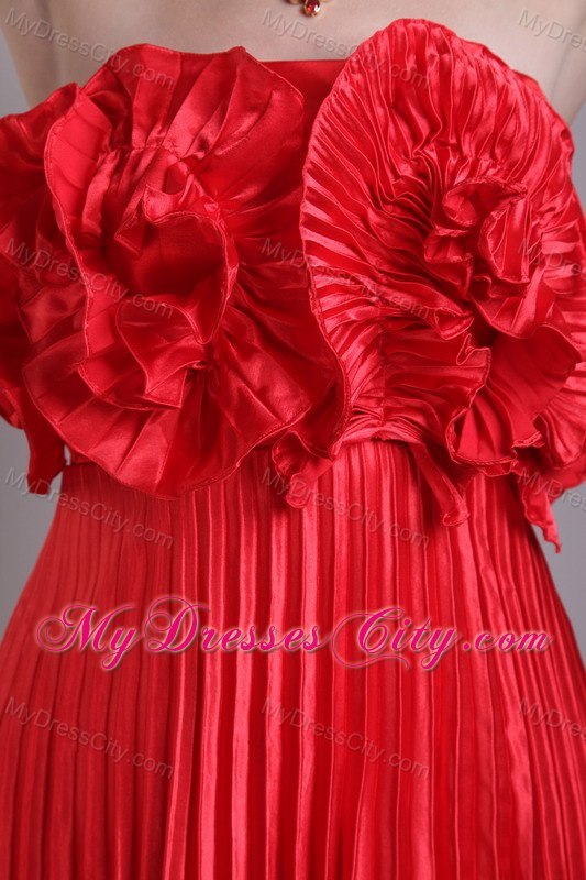 Flowers Pleats Knee-length Red Cheap Homecoming Cocktail Dresses