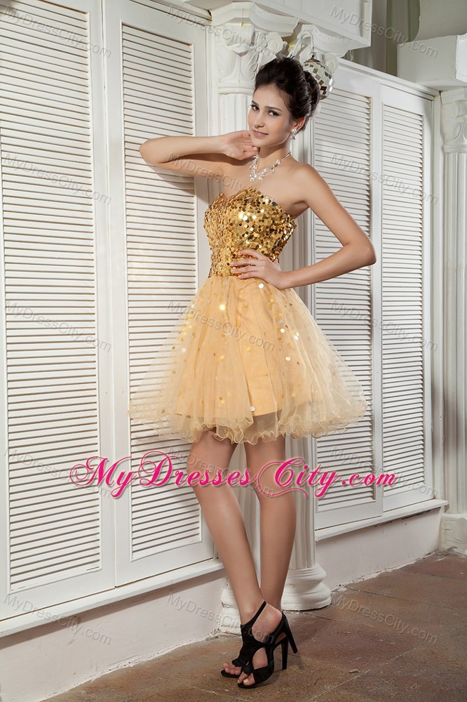 Hottest Style Sequins A-line Mini-length Gold Cocktail Party Dresses