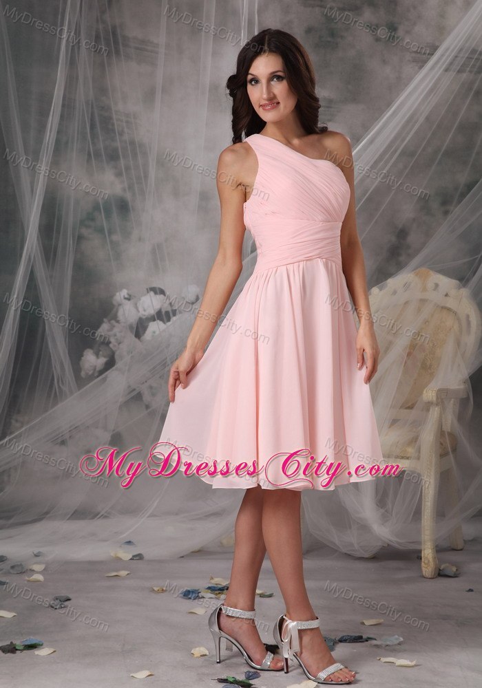 Blush Pink One Shoulder Ruching Chiffon Bridesmaid Dama Dresses ...
