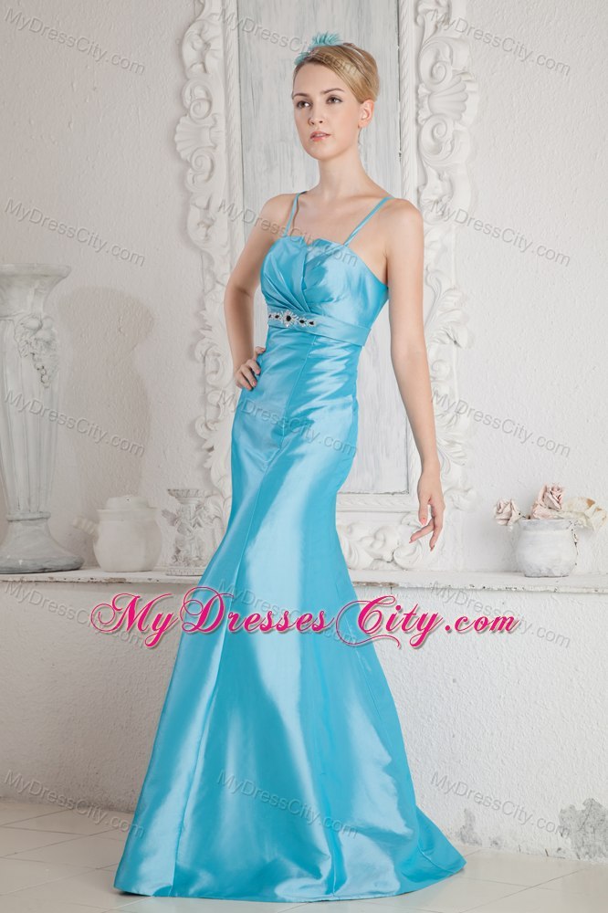 Spaghetti Straps Mermaid Beaded Aqua Blue 15 Dresses for Damas