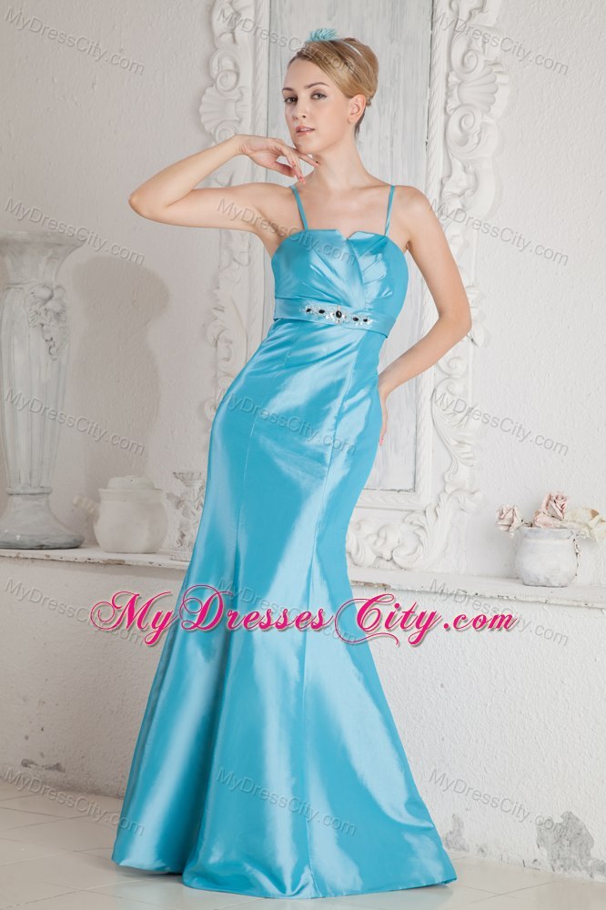Spaghetti Straps Mermaid Beaded Aqua Blue 15 Dresses for Damas