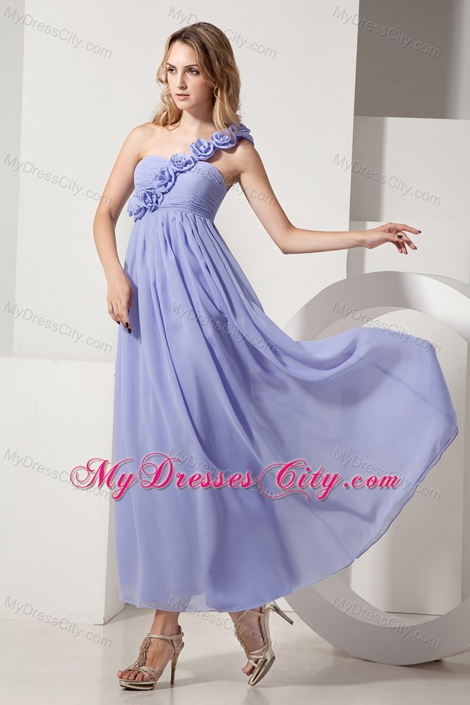 Flowers One Shoulder Ankle-length Lilac Chiffon Damas Dresses for Quince