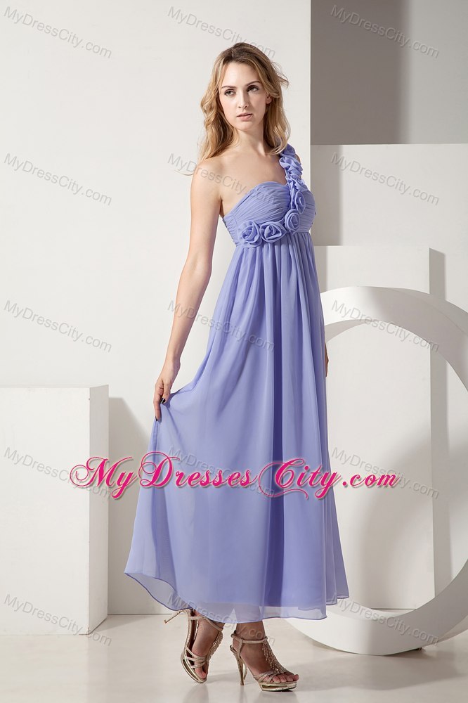 Flowers One Shoulder Ankle-length Lilac Chiffon Damas Dresses for Quince