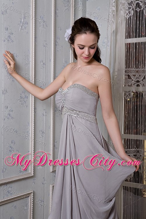 Grey Empire Sweetheart Beaded Brush Train Formal Dresses for Dama