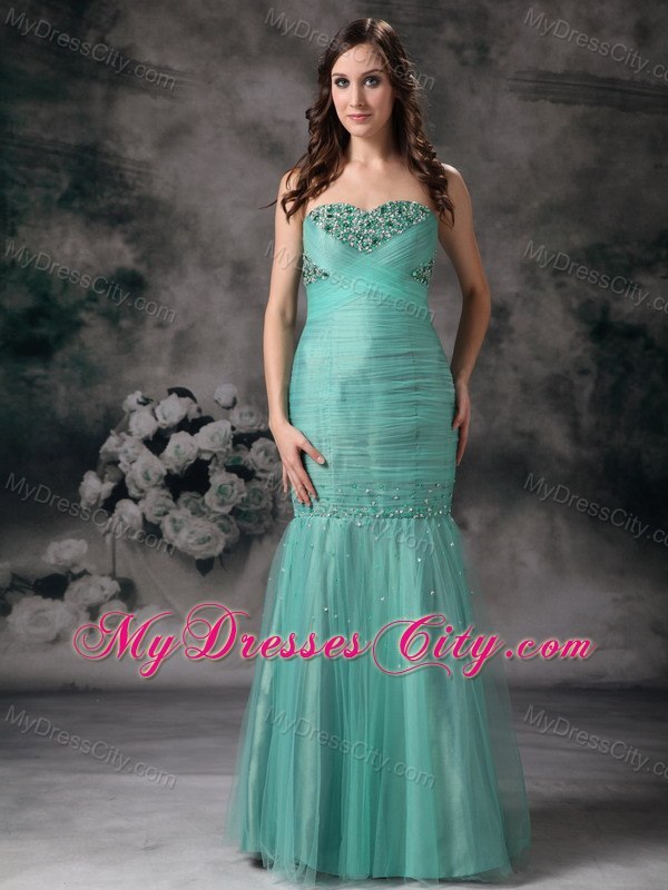 Turquoise Mermaid Sweetheart Beaded Evening Formal Gown