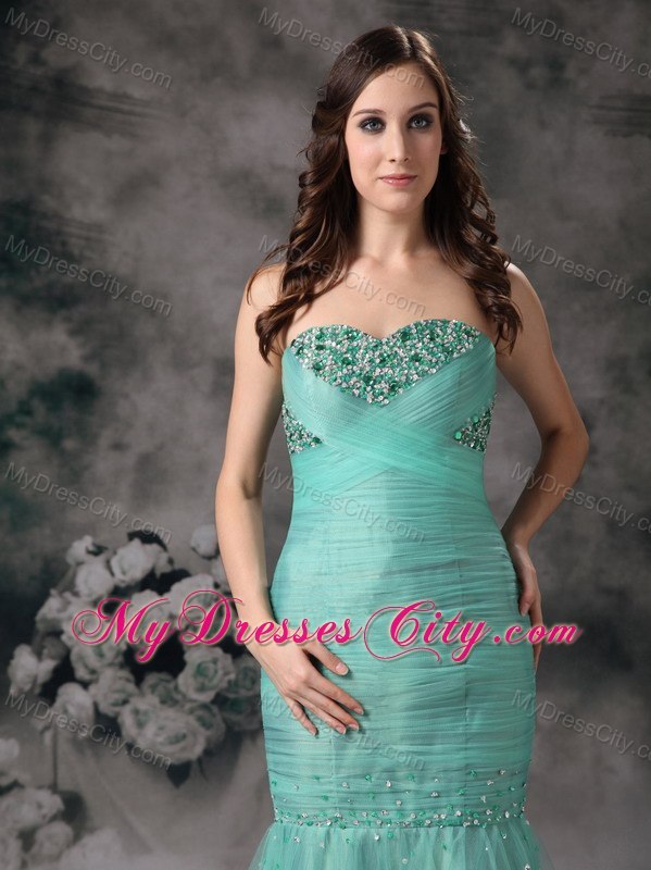 Turquoise Mermaid Sweetheart Beaded Evening Formal Gown