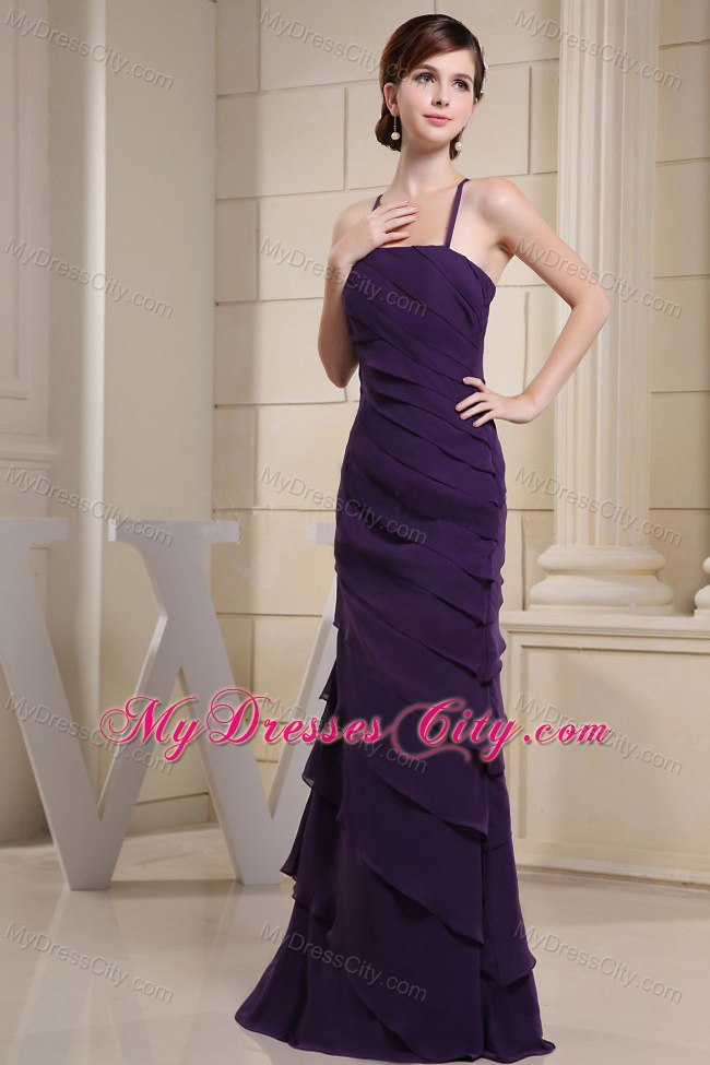 Custom Made Purple Ruffled Column Strapless Prom Evening Dress