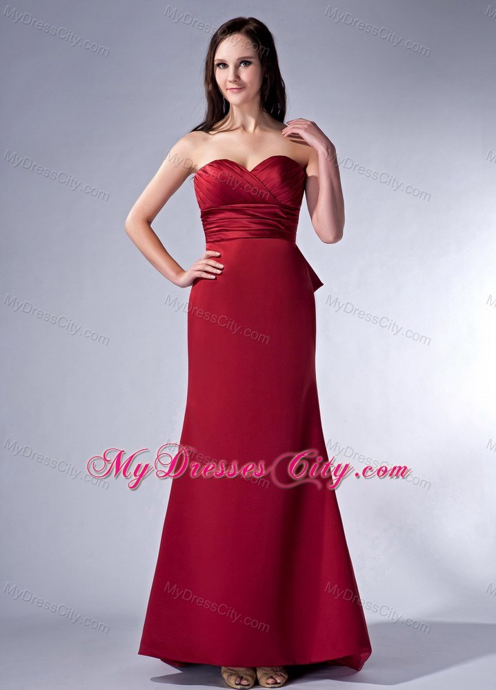 Wine Red Brush Train Ruched Sweetheart Evening Party Dress