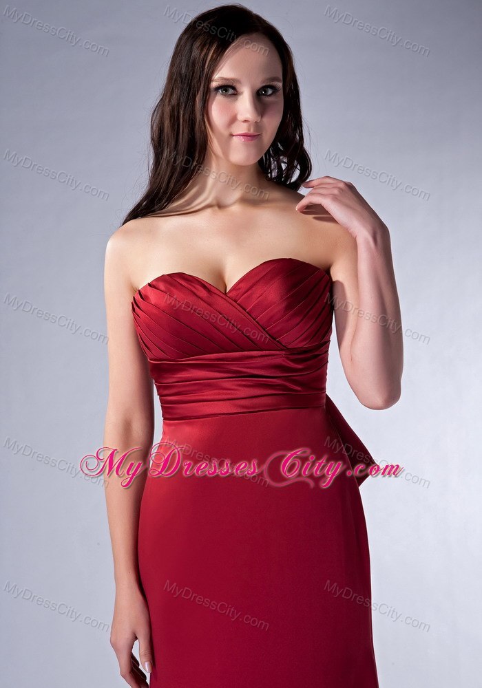 Wine Red Brush Train Ruched Sweetheart Evening Party Dress