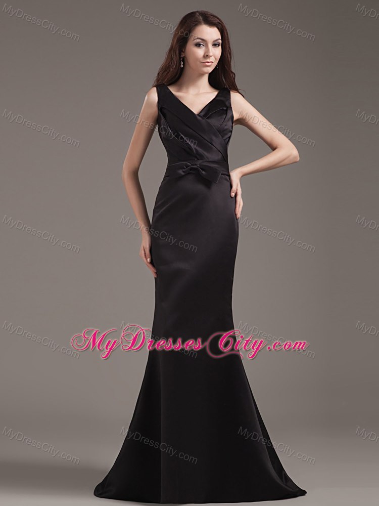 V-neck Mermaid Prom Evening Dress With Bowknot and Ruched