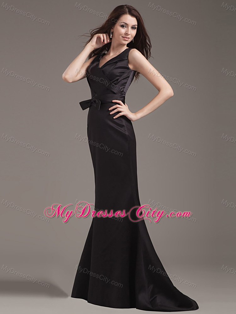 V-neck Mermaid Prom Evening Dress With Bowknot and Ruched