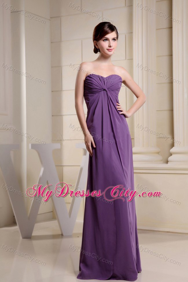 Simple Purple Floor-length Ruching Chiffon Mother Of The Bride Dress with Lace Jacket