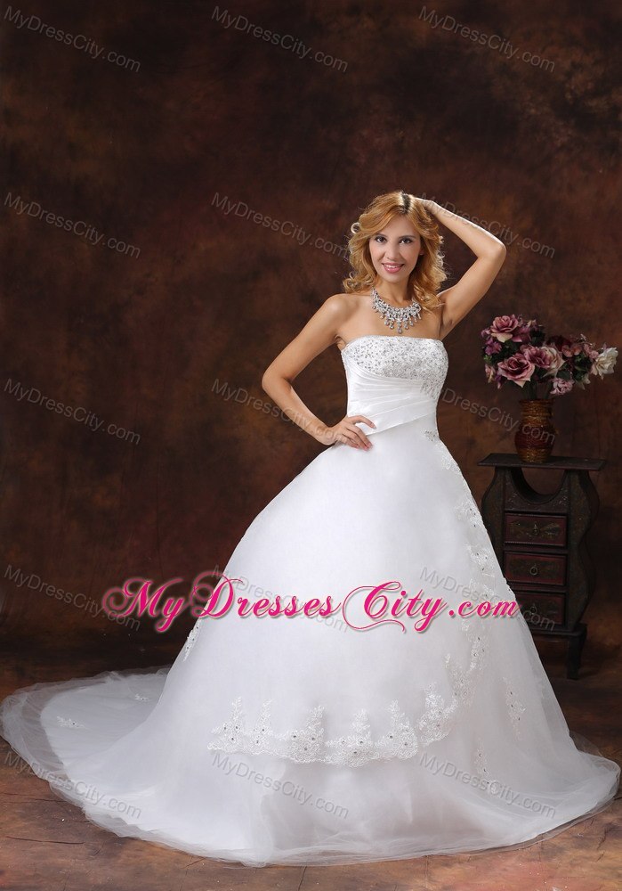 Appliques Strapless Ball Gown Wedding Dress For 2013 Spring Hall