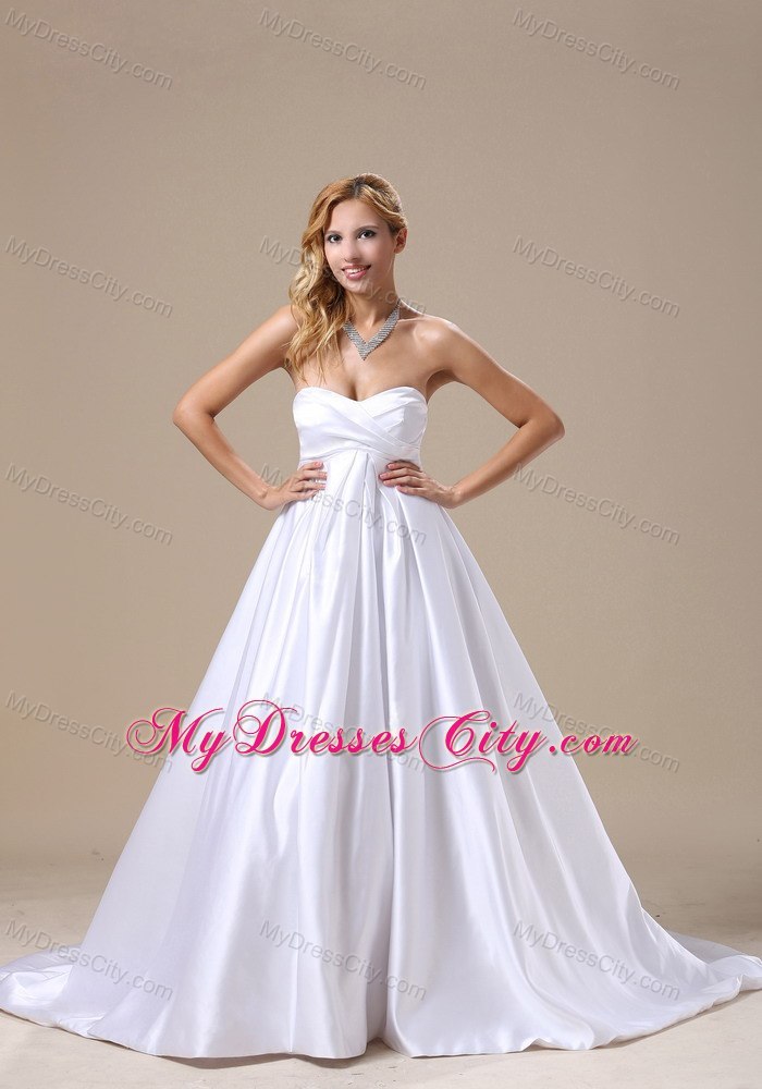Simple A-line Sweetheart Brush Train Clasp Handle Dress for Wedding