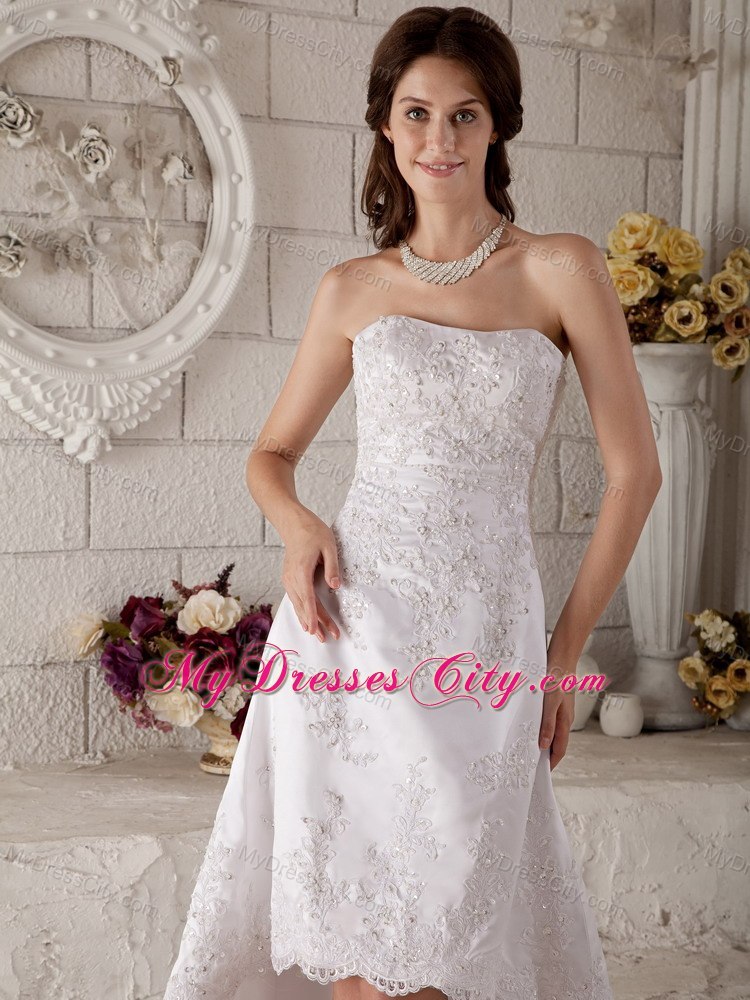 Discounted Strapless High-low Embroidery and Beading Lace Wedding Dress