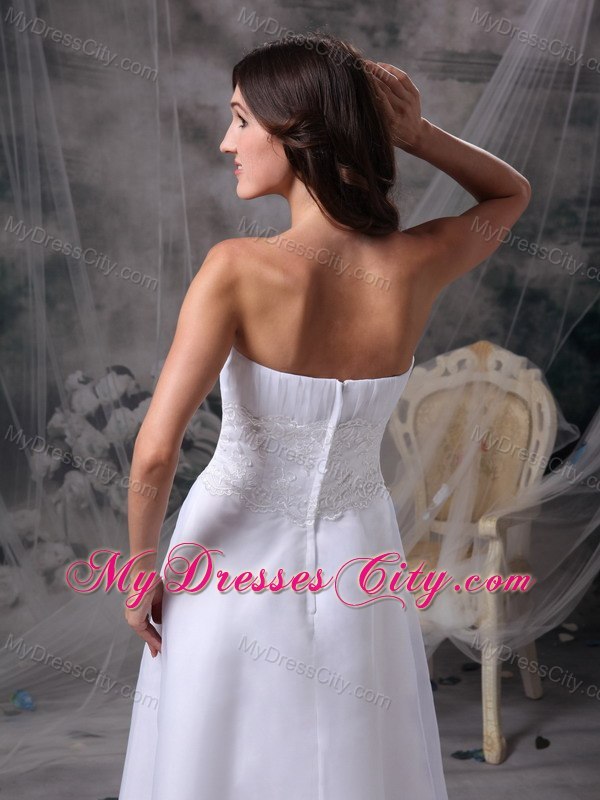 New White Strapless Beading and Ruches Bridal Dress Tea-length