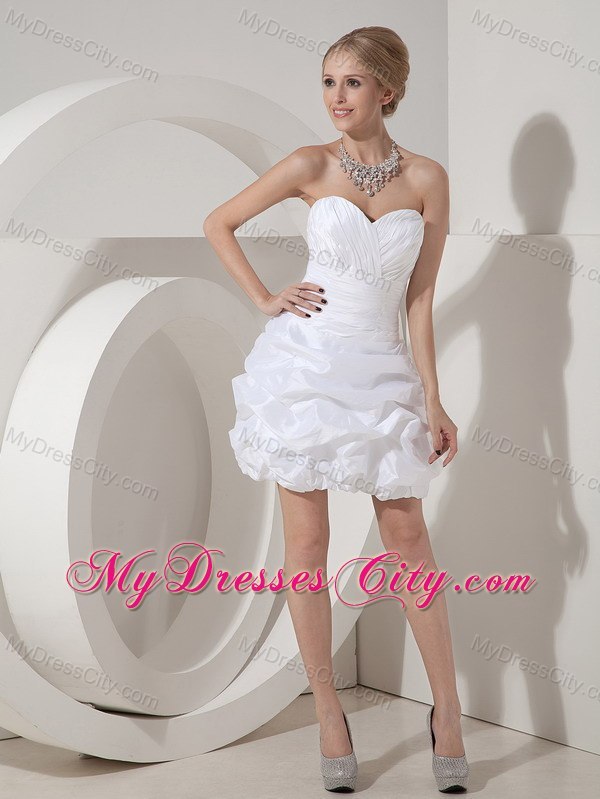 White Column Sweetheart Mini-length Ruched Wedding Dress