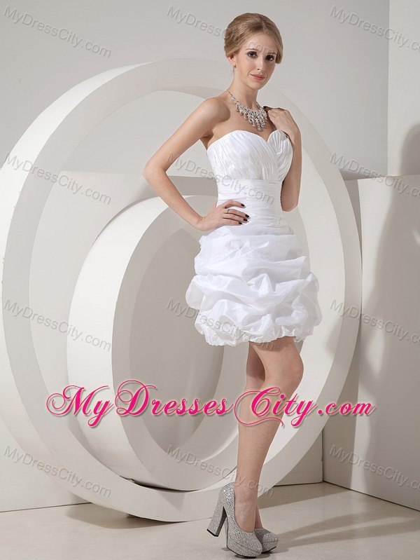 White Column Sweetheart Mini-length Ruched Wedding Dress
