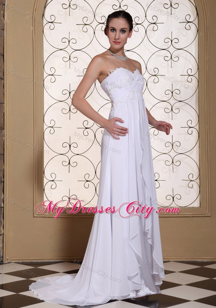 Lace Decorated Bust Chiffon Wedding Dress with Lace-up Back