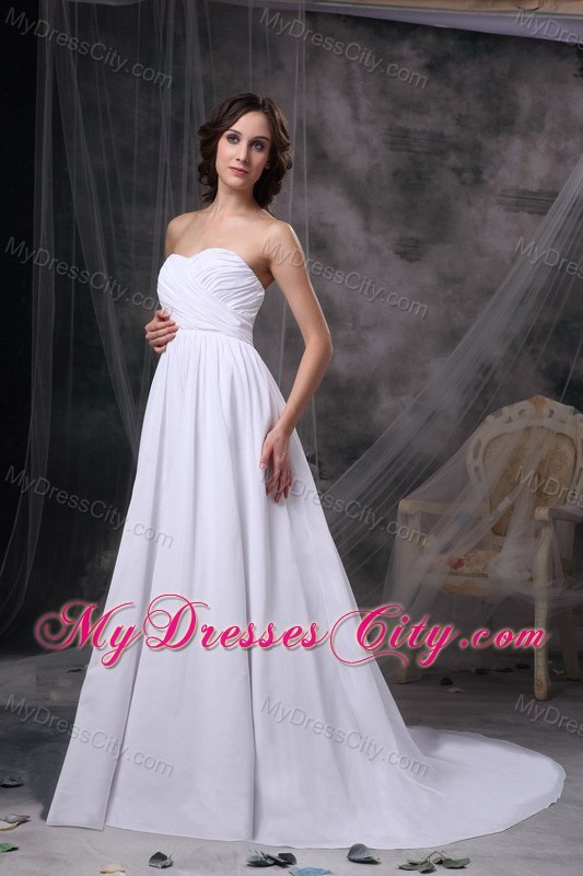 Empire Sweetheart Court Train Chiffon Ruched Wedding Dress