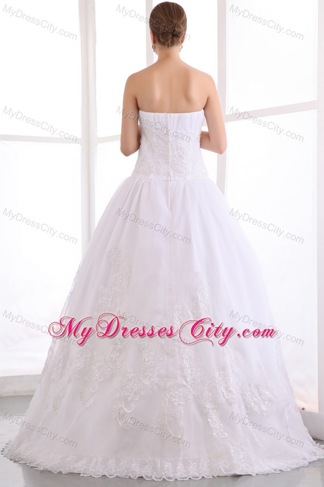 2013 Gorgeous A-line Strapless Long Wedding Dress with Lace
