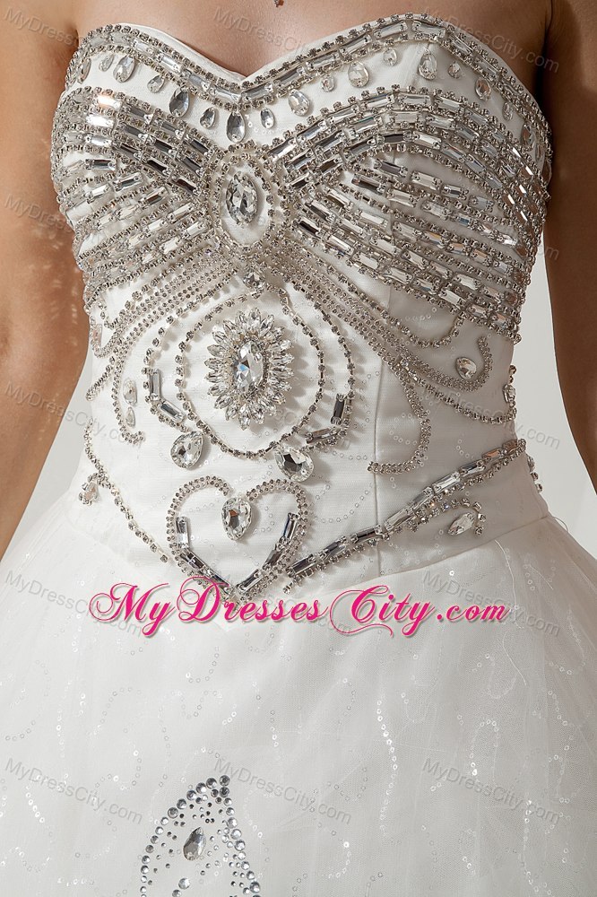 Puffy Sweetheart Court Train Bridal Gown with Superb Beading