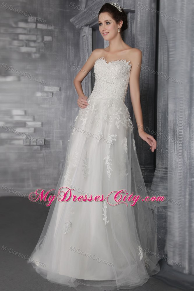 Sweetheart Sweep Train Tulle and Add Stock Lace Wedding Dress