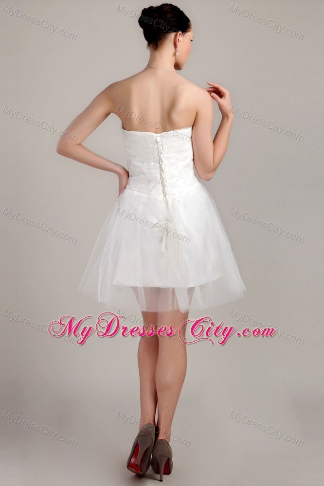 Strapless Short Tulle Beading and Ruching Beach Wedding Dress