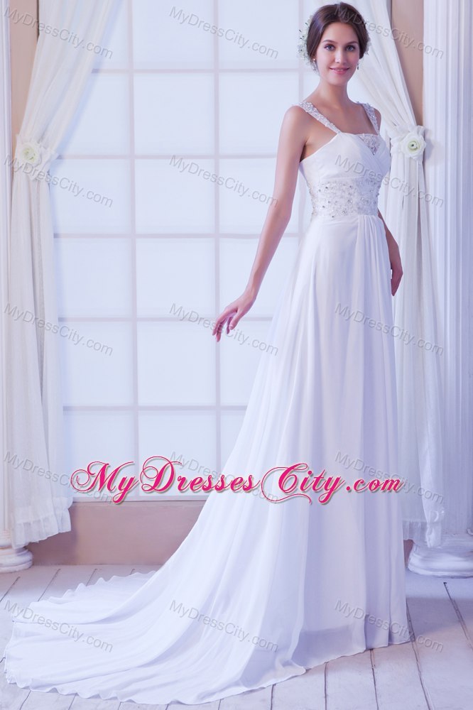 Appliques with Beading Empire Chiffon Wedding Dress with Straps