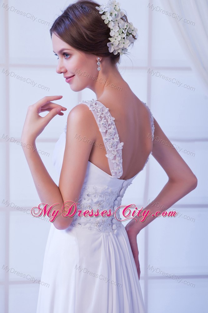 Appliques with Beading Empire Chiffon Wedding Dress with Straps