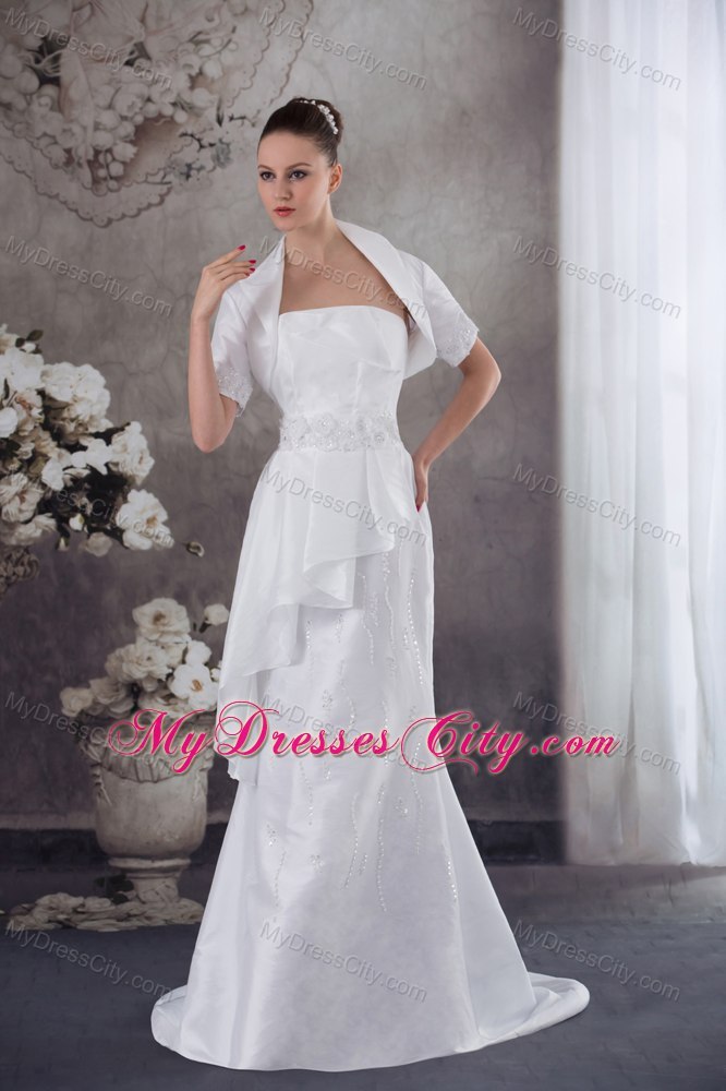 Strapless Column Beading and Appliques Wedding Dress with Jacket