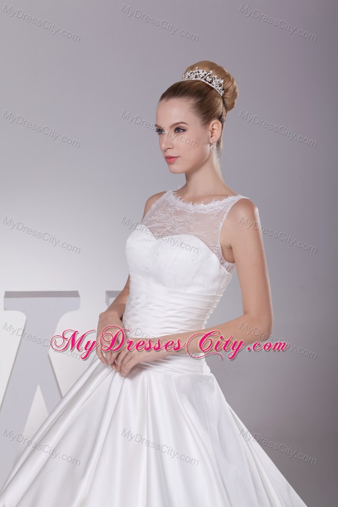 Lace A-Line Sheer Neckline Wedding Dress with Peekaboo Keyhole