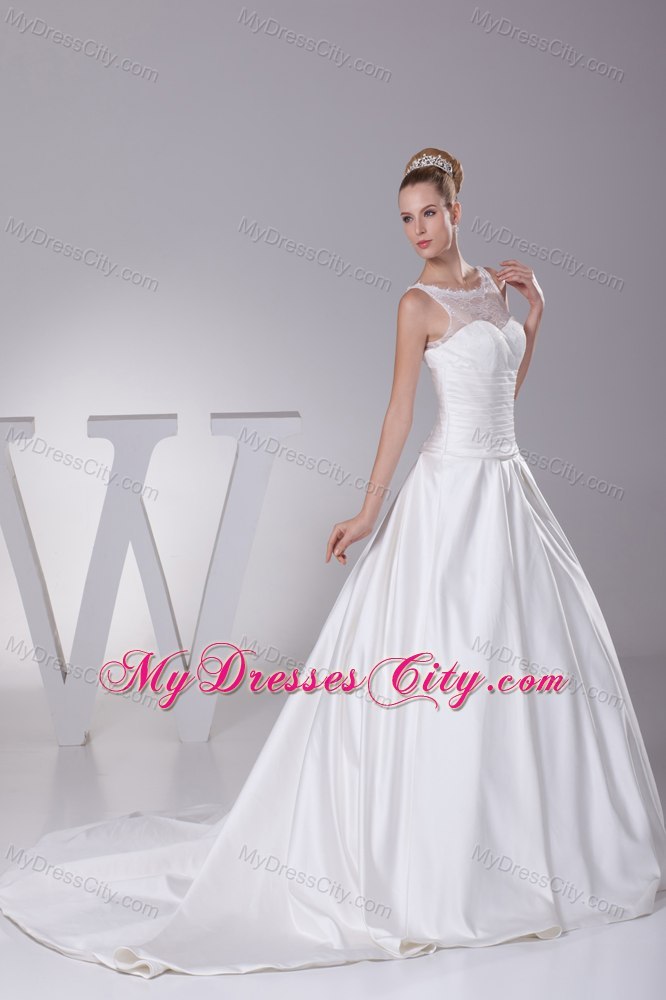 Lace A-Line Sheer Neckline Wedding Dress with Peekaboo Keyhole