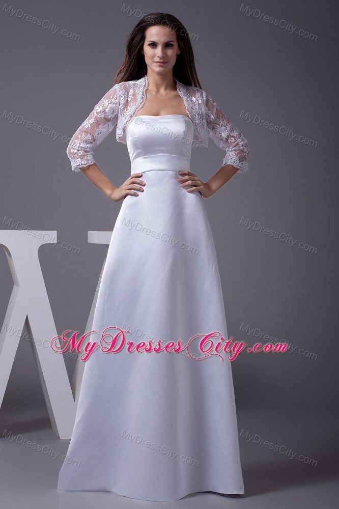A-line Strapless Floor-length Wedding Dress with Lace Jacket