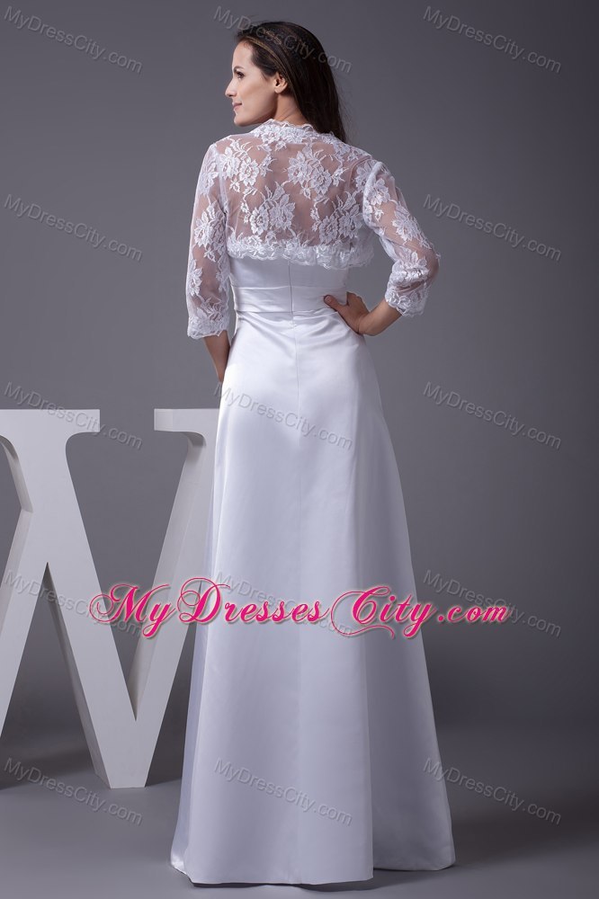 A-line Strapless Floor-length Wedding Dress with Lace Jacket