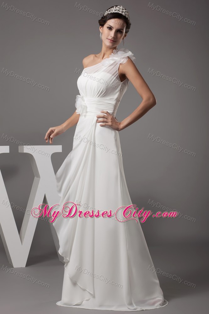 One Shoulder Flowers Long Fitted Wedding Reception Dress