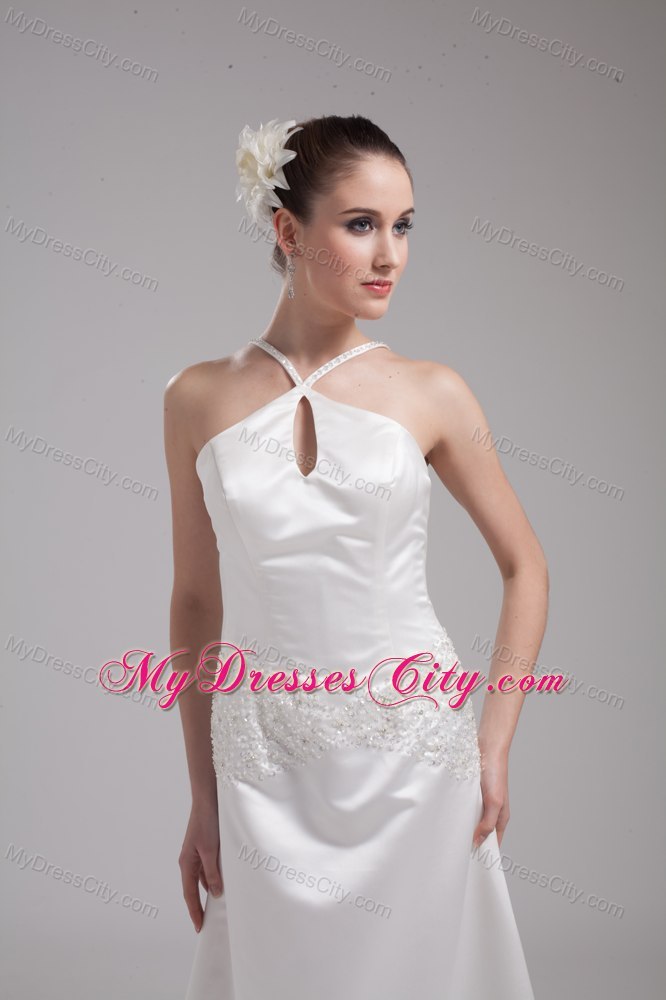 A-line Straps Beading Satin Cut Outs Sweep Train Wedding Dress