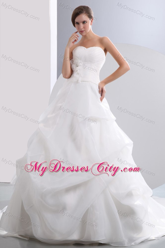 Sweetheart Taffeta and Organza Ruches and Flower Wedding Dress