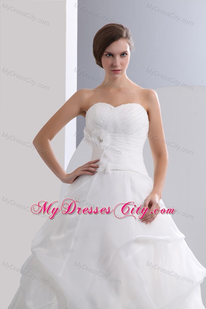 Sweetheart Taffeta and Organza Ruches and Flower Wedding Dress