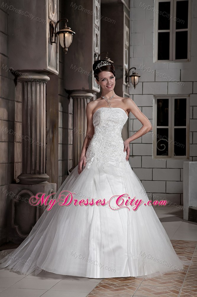 Ball Gown Tulle Lace with Beading Wedding Dress with Court Train