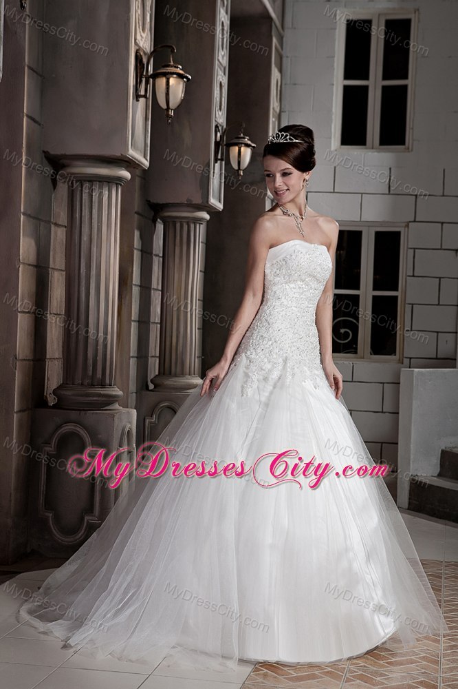 Ball Gown Tulle Lace with Beading Wedding Dress with Court Train