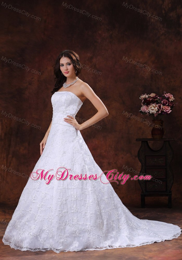 Luxurious Lace Strapless Court Train 2013 Wedding Anniversary Dress