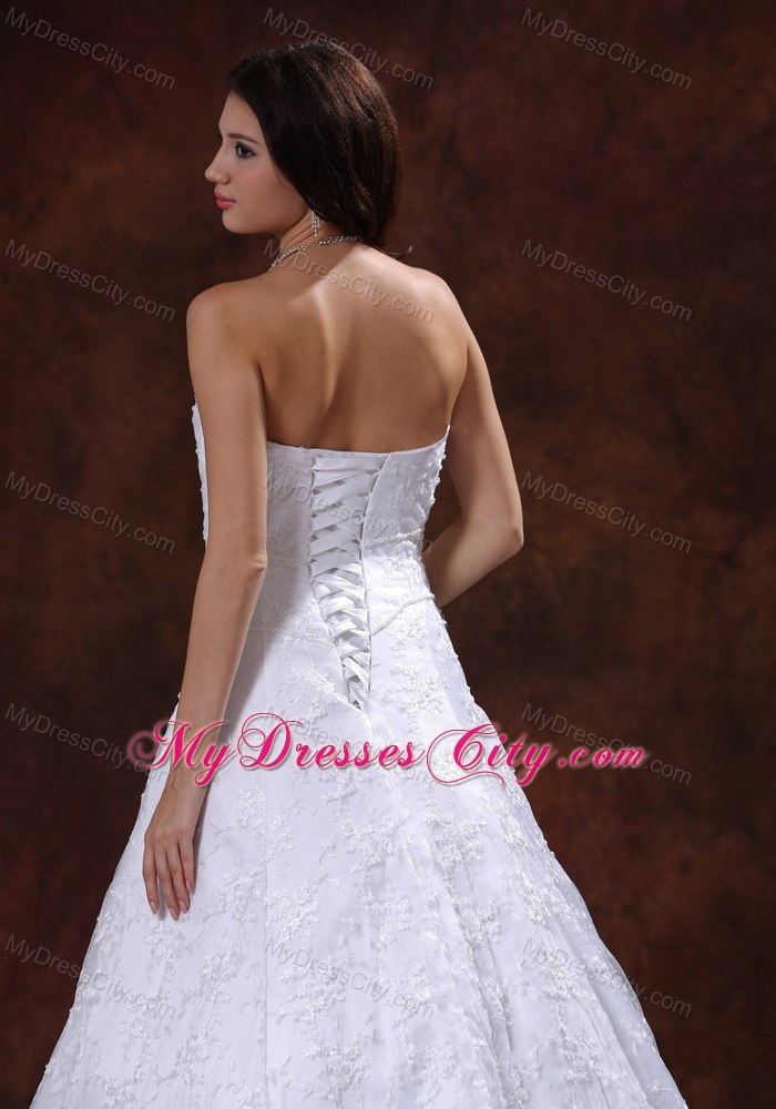 Luxurious Lace Strapless Court Train 2013 Wedding Anniversary Dress
