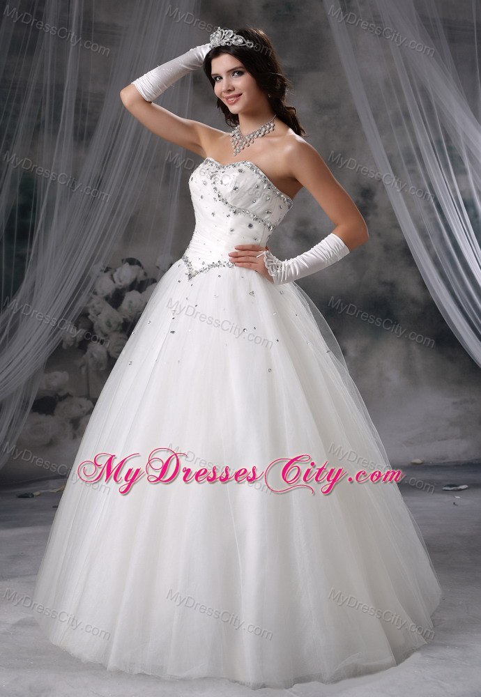 Ball Gown Beaded Strapless Floor-length Tulle 2013 Dress for Wedding