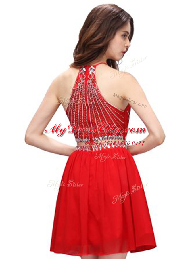 Clearance Red Zipper Scoop Beading Prom Dress Chiffon Sleeveless